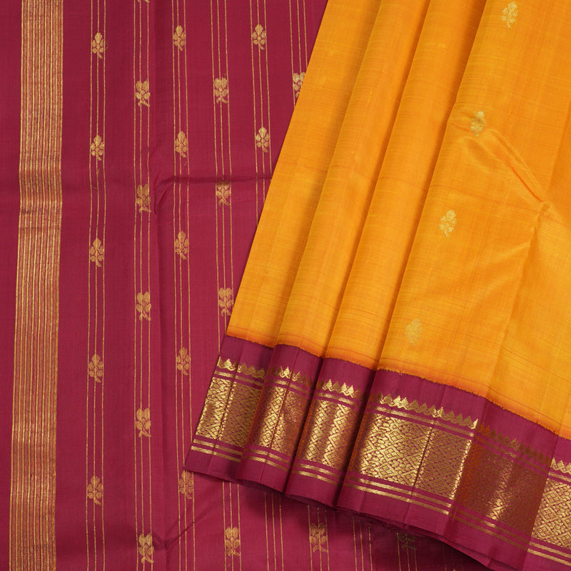 Hayagrivas Mango Yellow Handloom Kanjivaram Silk Saree with Maroon Border BBD1286K3-34