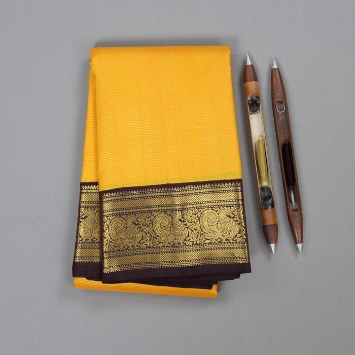 Hayagrivas Mustard Yellow Handloom Kanjivaram Silk Saree with Black Border BBD1288K1-1