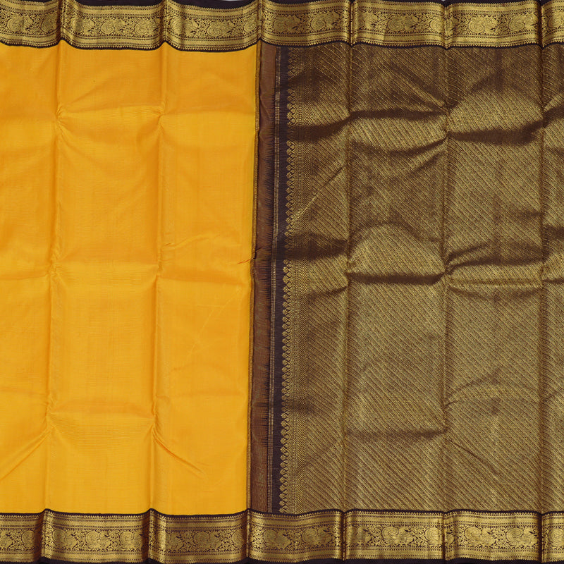 Hayagrivas Mustard Yellow Handloom Kanjivaram Silk Saree with Black Border BBD1288K1-1