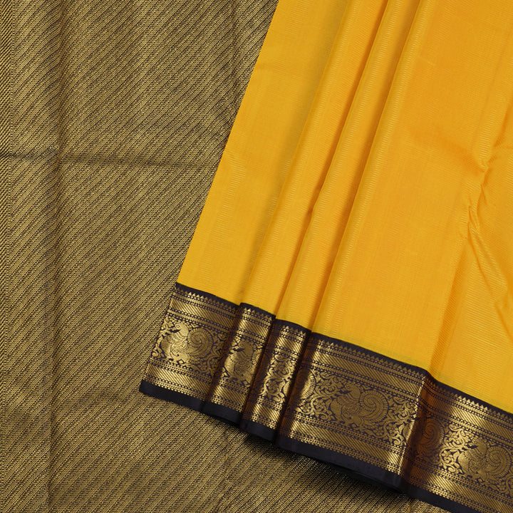 Hayagrivas Mustard Yellow Handloom Kanjivaram Silk Saree with Black Border BBD1288K1-1