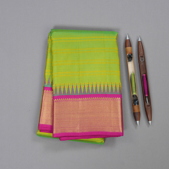 Hayagrivas Fluorescent Green Handloom Kanjivaram Silk Saree with Pink Border BBD1288K4-1