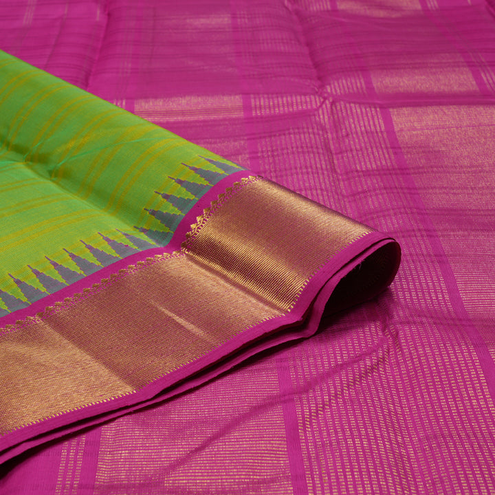 Hayagrivas Fluorescent Green Handloom Kanjivaram Silk Saree with Pink Border BBD1288K4-1