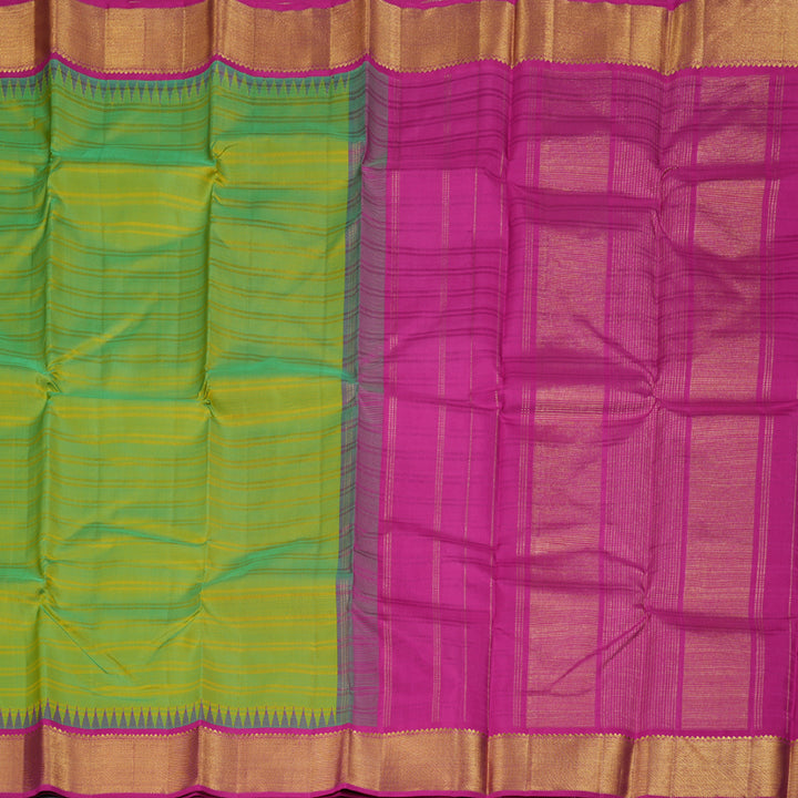 Hayagrivas Fluorescent Green Handloom Kanjivaram Silk Saree with Pink Border BBD1288K4-1