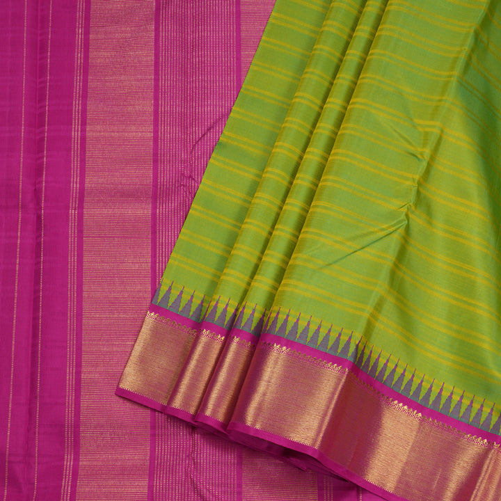 Hayagrivas Fluorescent Green Handloom Kanjivaram Silk Saree with Pink Border BBD1288K4-1