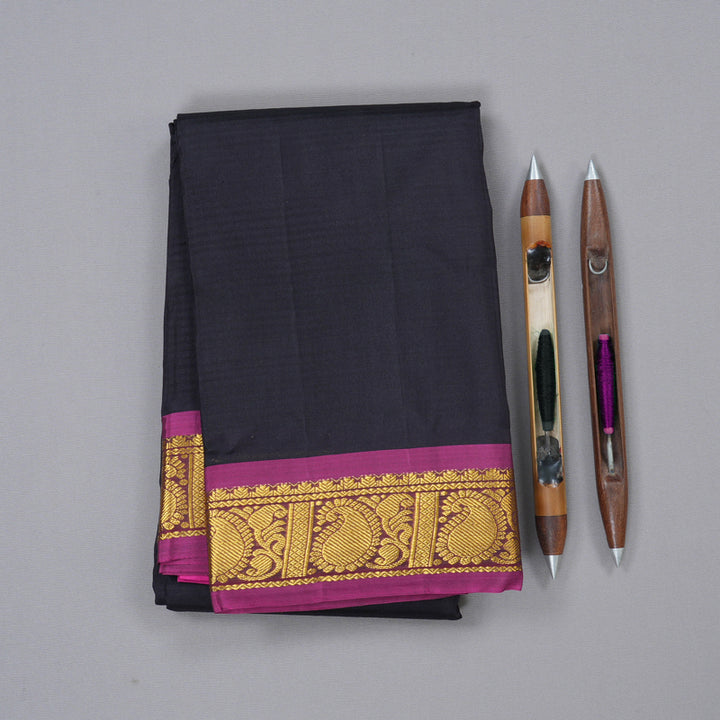 Hayagrivas Stunning Black Handloom Kanjivaram Silk Saree with Purple Border BBD1291L1-13