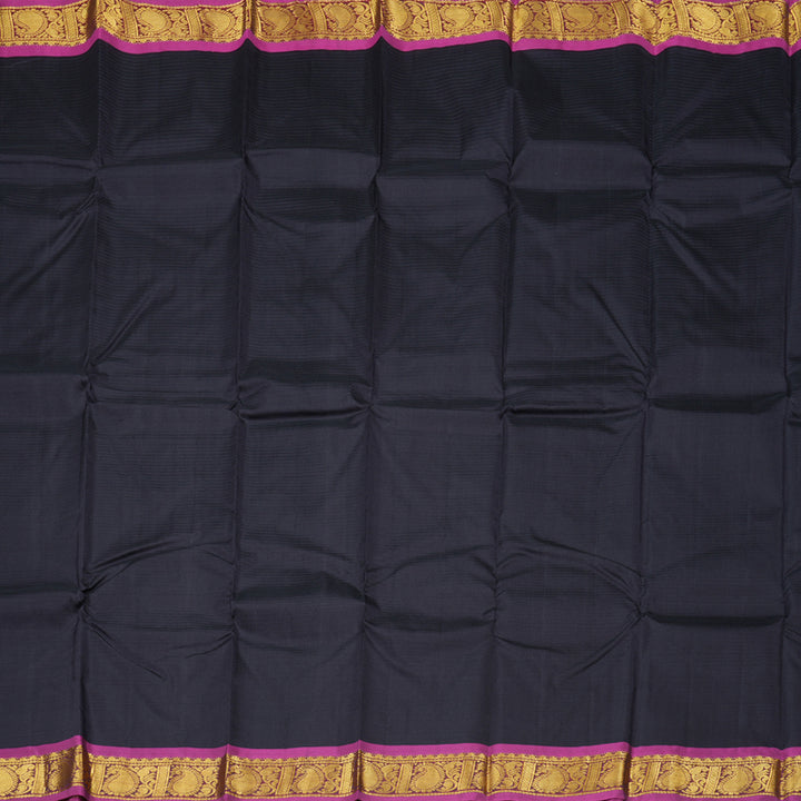 Hayagrivas Stunning Black Handloom Kanjivaram Silk Saree with Purple Border BBD1291L1-13