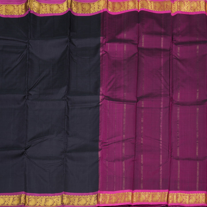 Hayagrivas Stunning Black Handloom Kanjivaram Silk Saree with Purple Border BBD1291L1-13