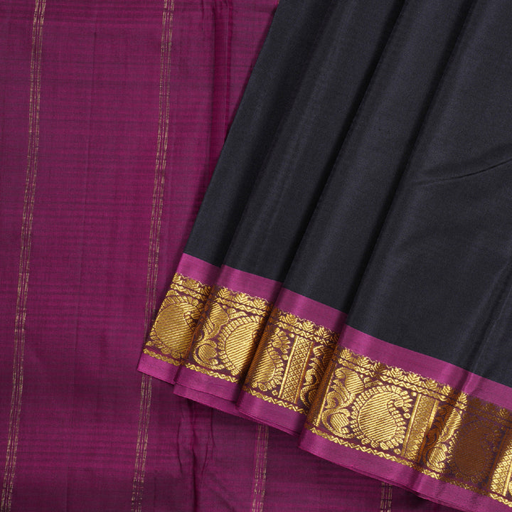 Hayagrivas Stunning Black Handloom Kanjivaram Silk Saree with Purple Border BBD1291L1-13