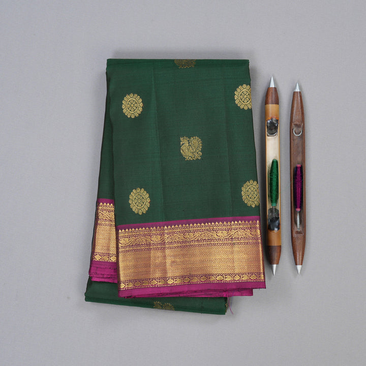 Hayagrivas Handloom Kanjivaram Silk Saree in Refreshing Bottle Green BBD1294L1-5