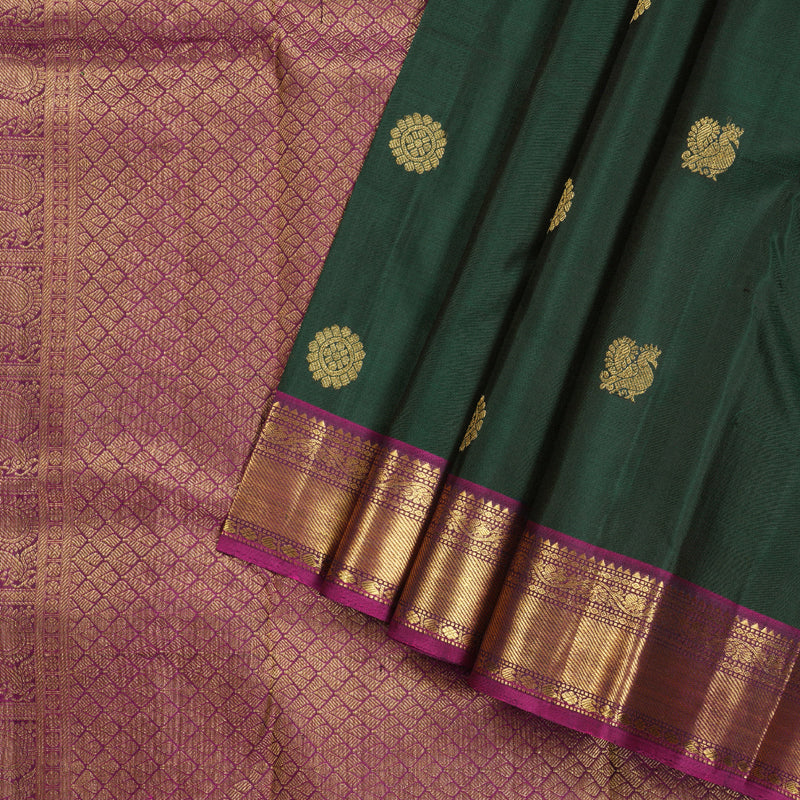 Hayagrivas Handloom Kanjivaram Silk Saree in Refreshing Bottle Green BBD1294L1-5