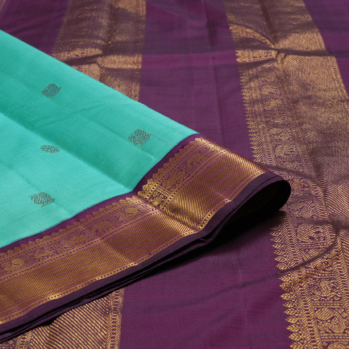 Hayagrivas Sea Blue Handloom Kanjivaram Silk Saree with Dark Purple Border BBD1294L5-2