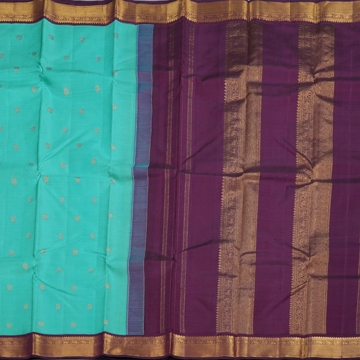 Hayagrivas Sea Blue Handloom Kanjivaram Silk Saree with Dark Purple Border BBD1294L5-2