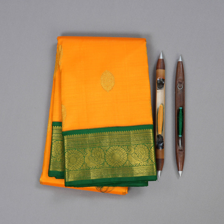 Hayagrivas Mango Yellow Handloom Kanjivaram Silk Saree with Bottle Green Border BBD1294L5-5