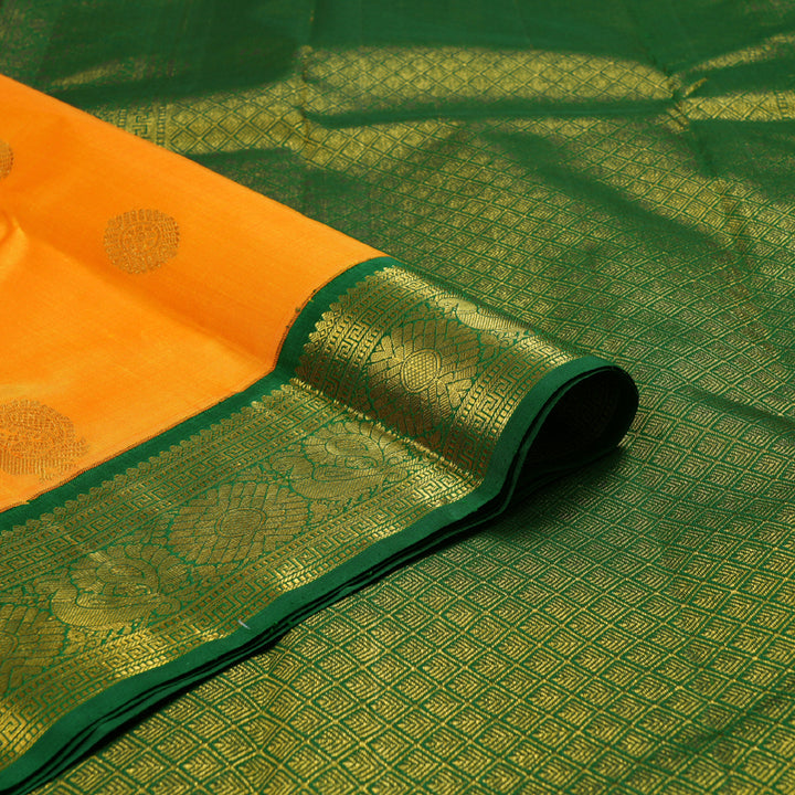 Hayagrivas Mango Yellow Handloom Kanjivaram Silk Saree with Bottle Green Border BBD1294L5-5