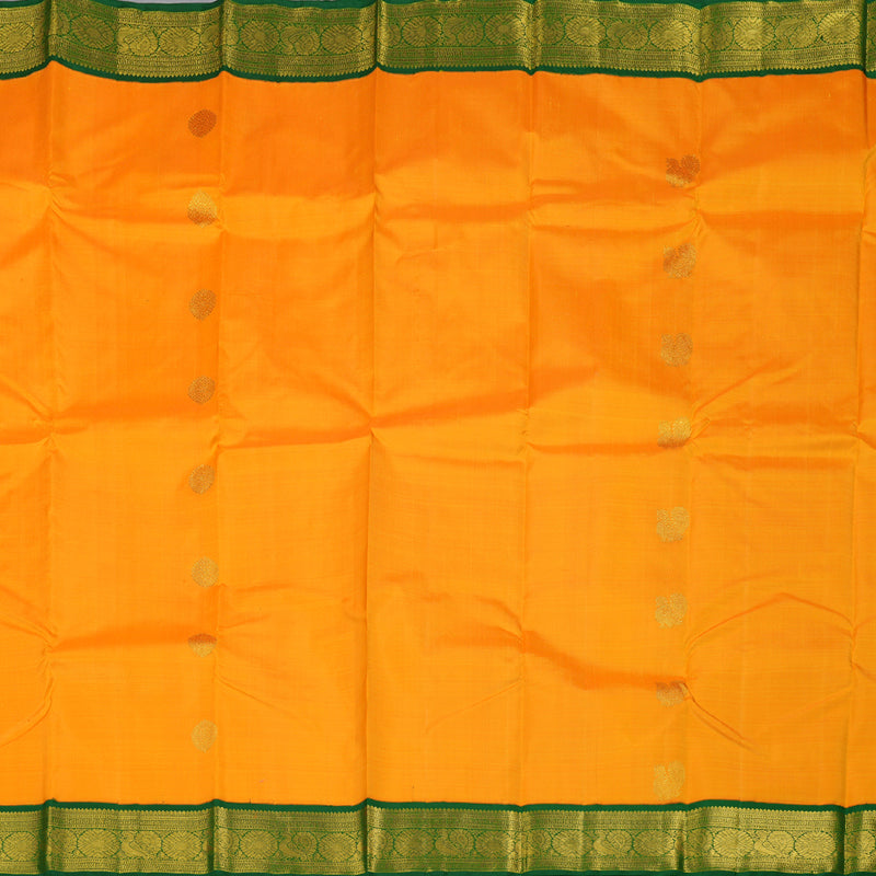 Hayagrivas Mango Yellow Handloom Kanjivaram Silk Saree with Bottle Green Border BBD1294L5-5