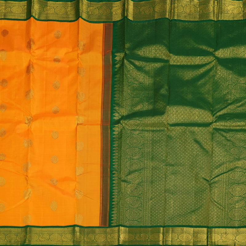 Hayagrivas Mango Yellow Handloom Kanjivaram Silk Saree with Bottle Green Border BBD1294L5-5