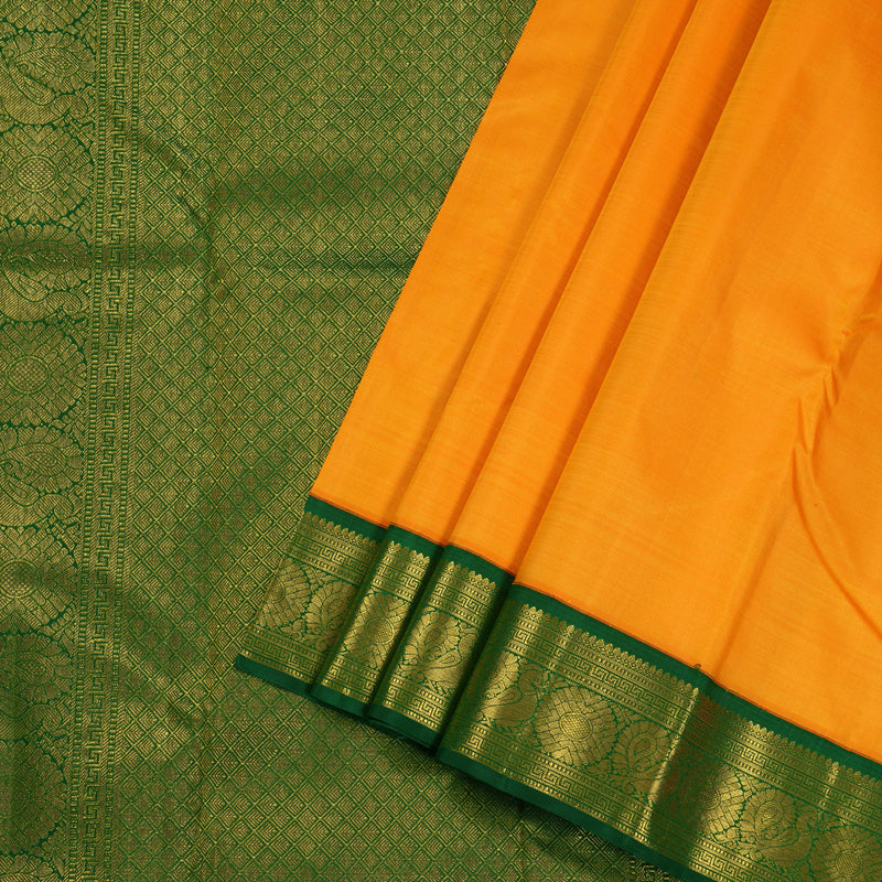 Hayagrivas Mango Yellow Handloom Kanjivaram Silk Saree with Bottle Green Border BBD1294L5-5