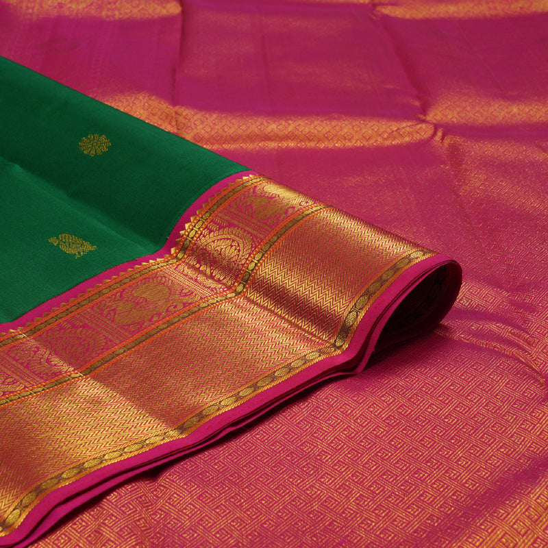 Hayagrivas Bottle Green Handloom Kanjivaram Silk Saree with Reddish Pink Border BBD1294L6-3