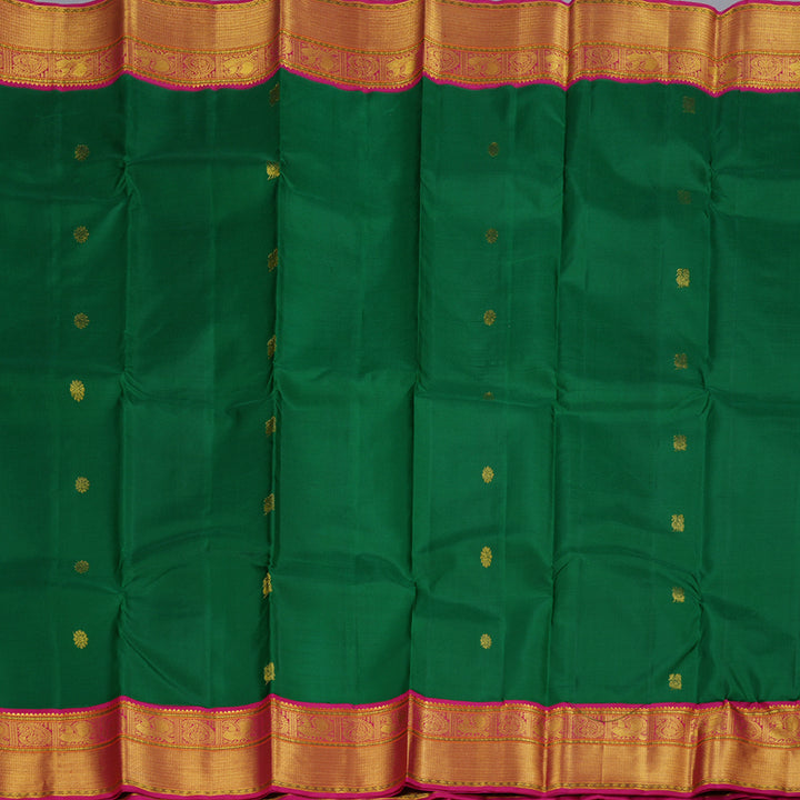 Hayagrivas Bottle Green Handloom Kanjivaram Silk Saree with Reddish Pink Border BBD1294L6-3