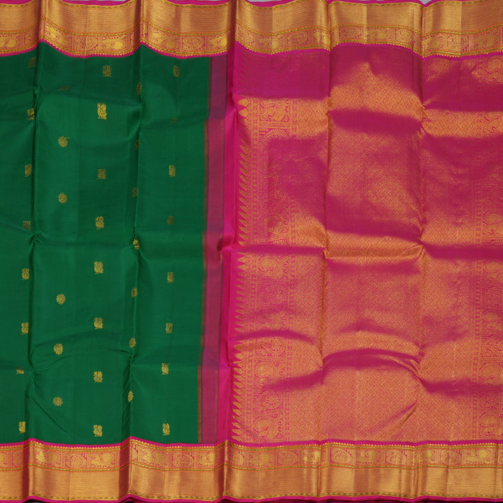 Hayagrivas Bottle Green Handloom Kanjivaram Silk Saree with Reddish Pink Border BBD1294L6-3