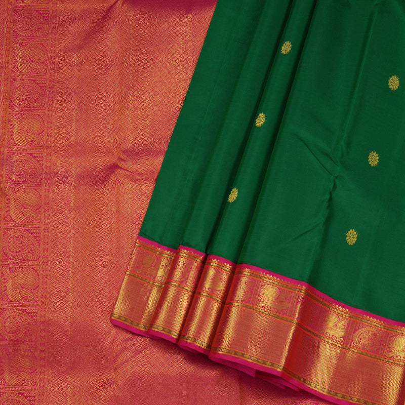 Hayagrivas Bottle Green Handloom Kanjivaram Silk Saree with Reddish Pink Border BBD1294L6-3