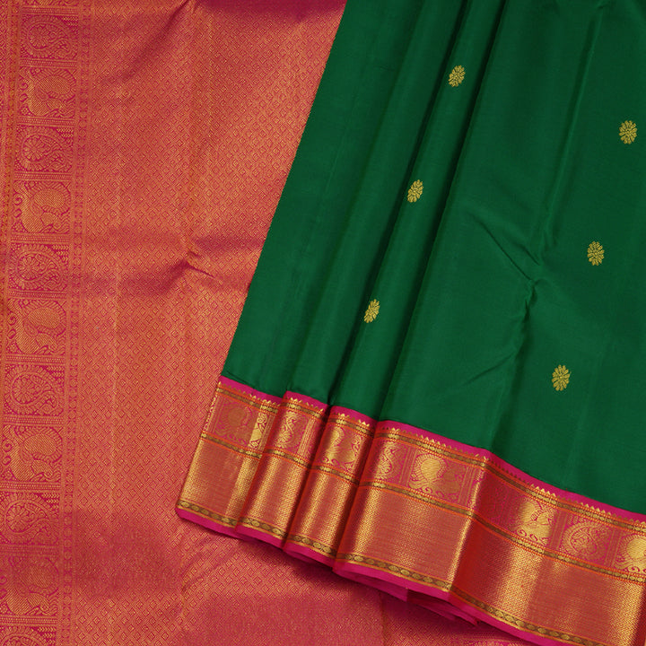 Hayagrivas Bottle Green Handloom Kanjivaram Silk Saree with Reddish Pink Border BBD1294L6-3