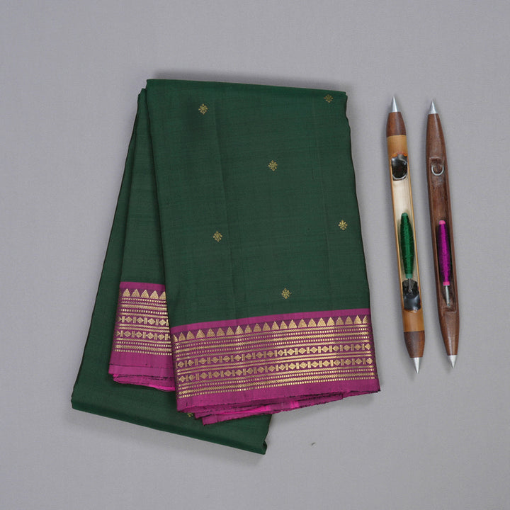 Hayagrivas Bottle Green Handloom Kanjivaram Silk Saree with Purple Border BBD1295L1-1