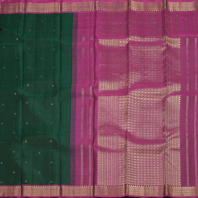 Hayagrivas Bottle Green Handloom Kanjivaram Silk Saree with Purple Border BBD1295L1-1