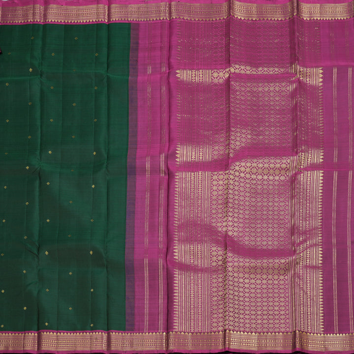 Hayagrivas Bottle Green Handloom Kanjivaram Silk Saree with Purple Border BBD1295L1-1