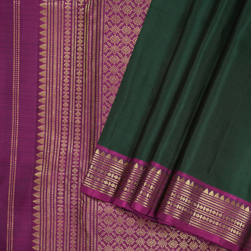 Hayagrivas Bottle Green Handloom Kanjivaram Silk Saree with Purple Border BBD1295L1-1