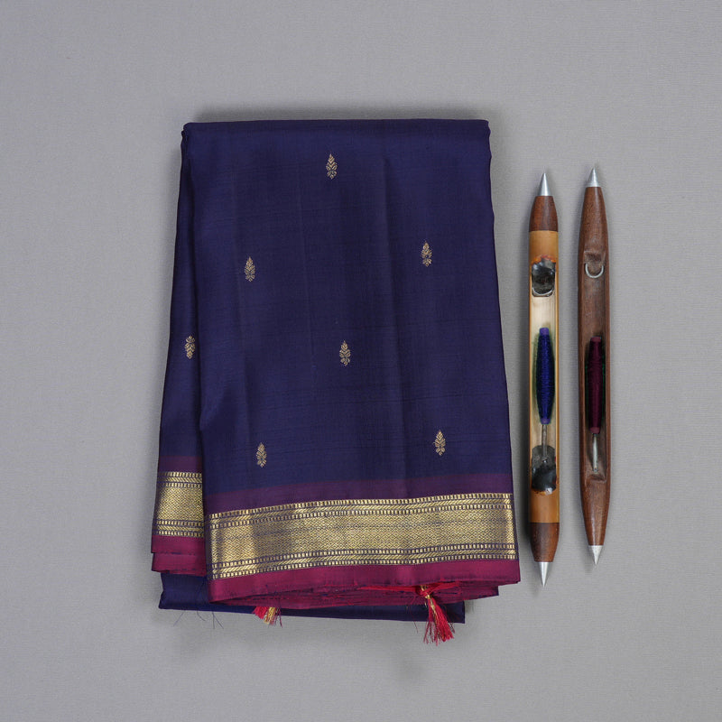 Hayagrivas Dark Blue Handloom Kanjivaram Silk Saree with Dark Purple Border BBD1295L1-4