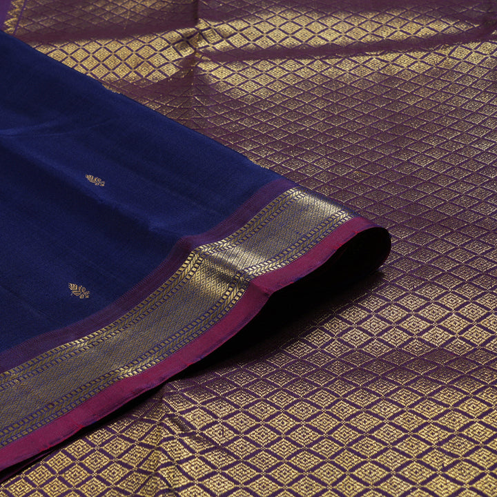 Hayagrivas Dark Blue Handloom Kanjivaram Silk Saree with Dark Purple Border BBD1295L1-4