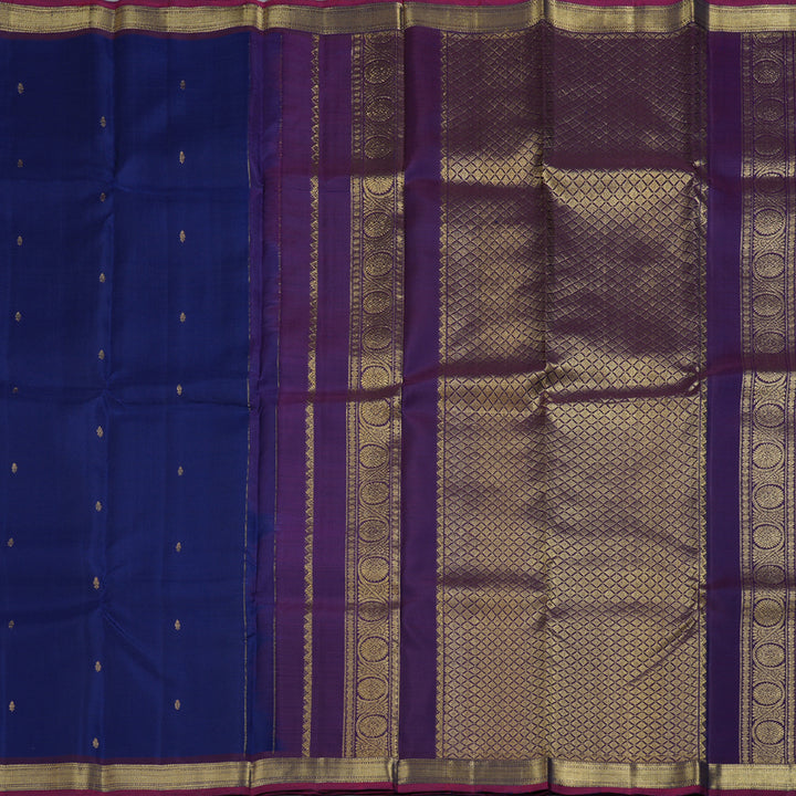 Hayagrivas Dark Blue Handloom Kanjivaram Silk Saree with Dark Purple Border BBD1295L1-4