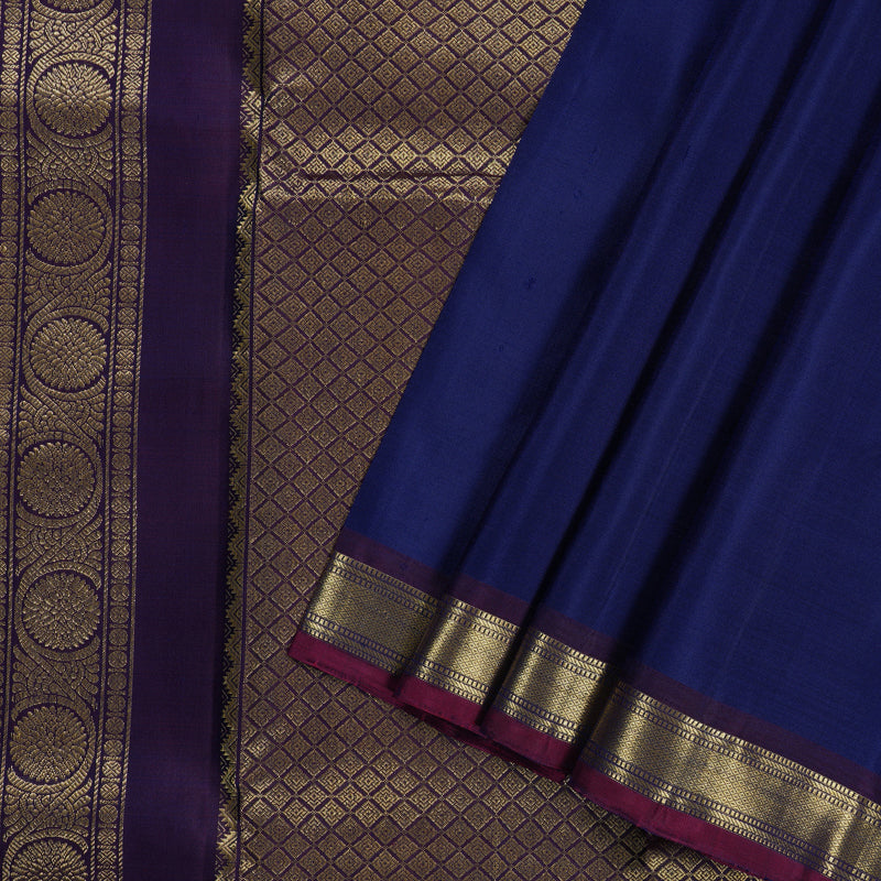 Hayagrivas Dark Blue Handloom Kanjivaram Silk Saree with Dark Purple Border BBD1295L1-4