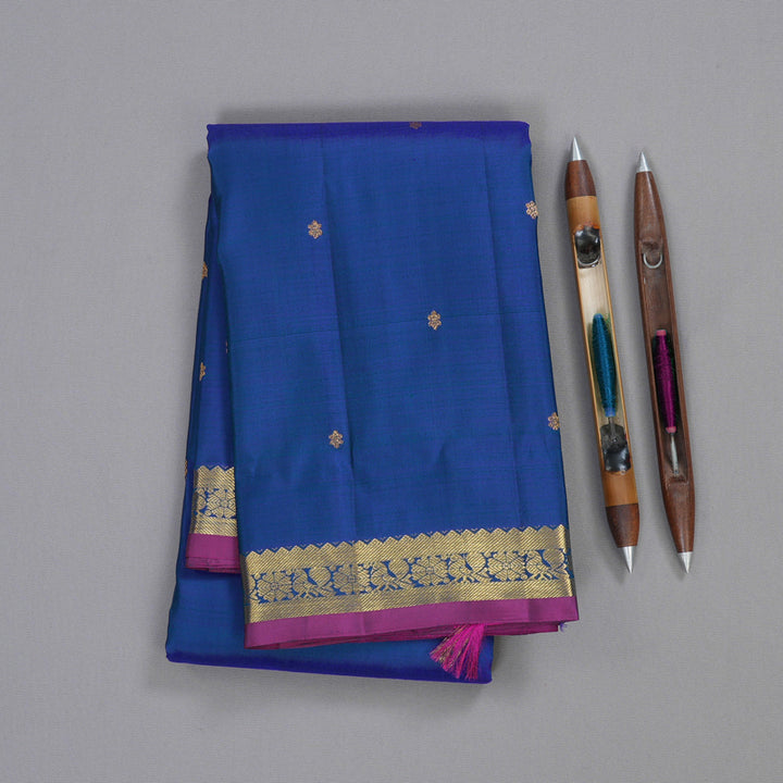 Hayagrivas Peacock Blue Handloom Kanjivaram Silk Saree with Purple Border BBD1295L1-6
