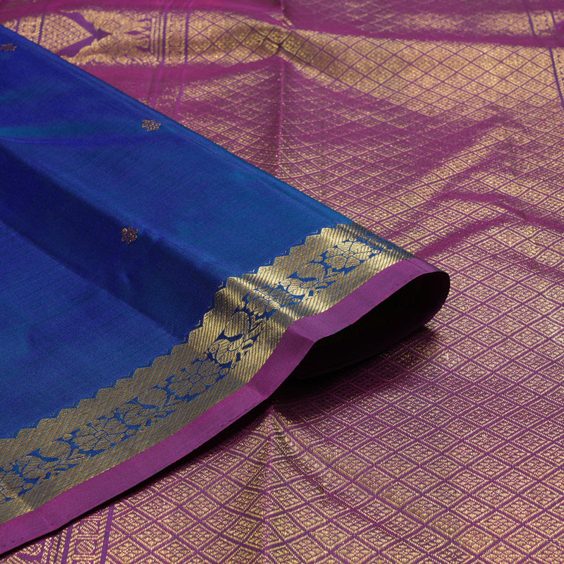 Hayagrivas Peacock Blue Handloom Kanjivaram Silk Saree with Purple Border BBD1295L1-6