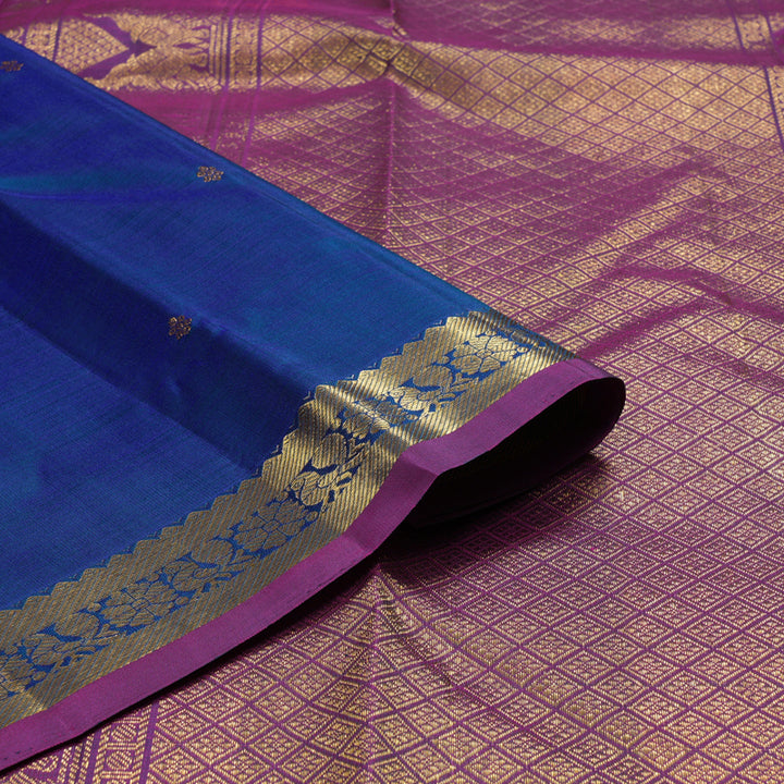 Hayagrivas Peacock Blue Handloom Kanjivaram Silk Saree with Purple Border BBD1295L1-6