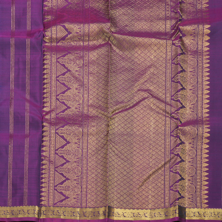 Hayagrivas Peacock Blue Handloom Kanjivaram Silk Saree with Purple Border BBD1295L1-6
