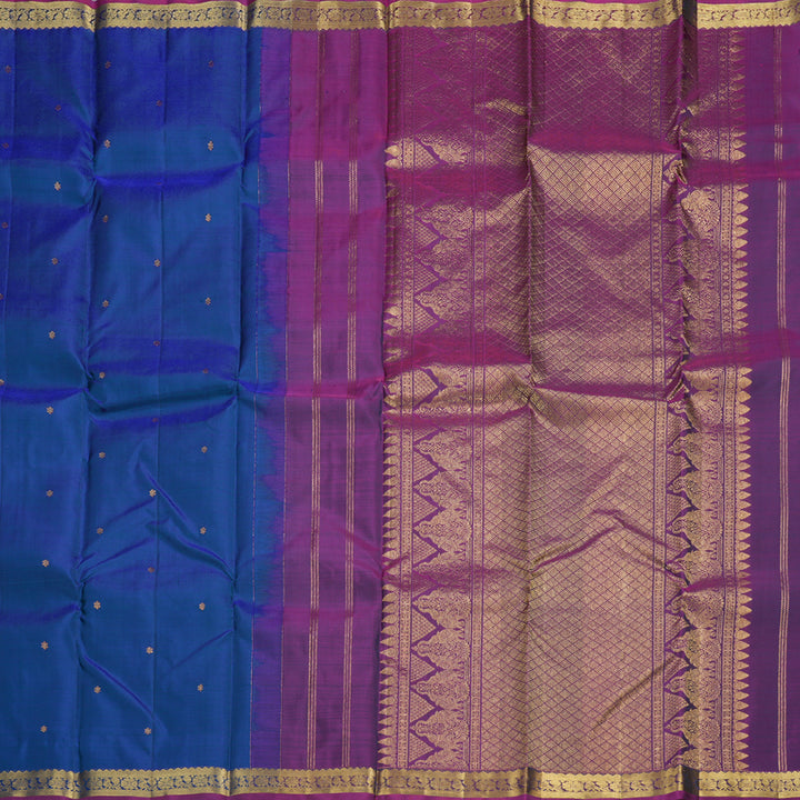 Hayagrivas Peacock Blue Handloom Kanjivaram Silk Saree with Purple Border BBD1295L1-6