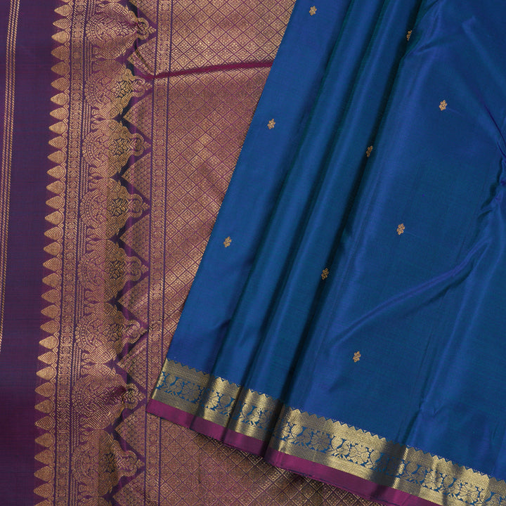 Hayagrivas Peacock Blue Handloom Kanjivaram Silk Saree with Purple Border BBD1295L1-6