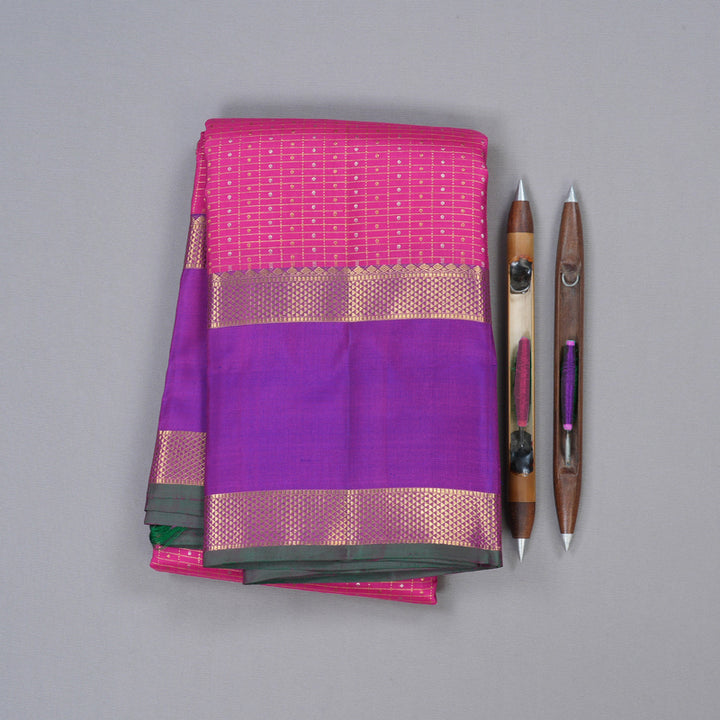 Hayagrivas Calming Pink Handloom Kanjivaram Silk Saree with Purple Border BBD1295L5-1