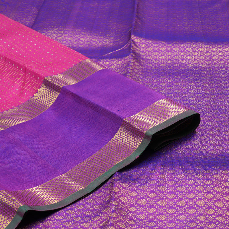 Hayagrivas Calming Pink Handloom Kanjivaram Silk Saree with Purple Border BBD1295L5-1