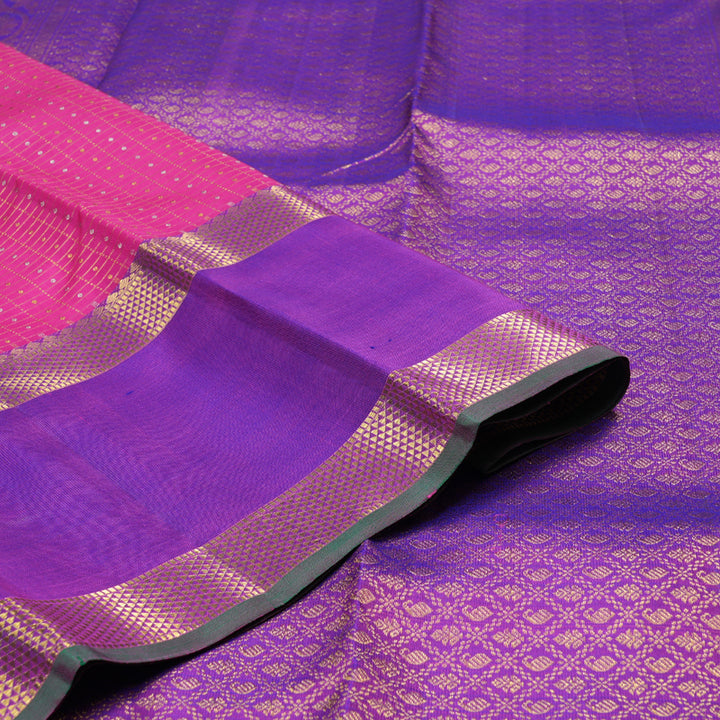 Hayagrivas Calming Pink Handloom Kanjivaram Silk Saree with Purple Border BBD1295L5-1