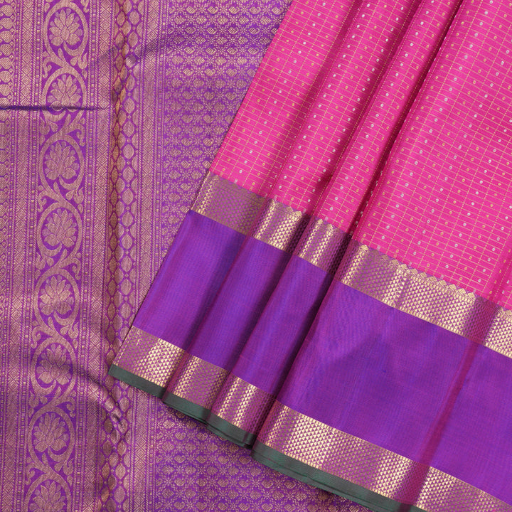 Hayagrivas Calming Pink Handloom Kanjivaram Silk Saree with Purple Border BBD1295L5-1