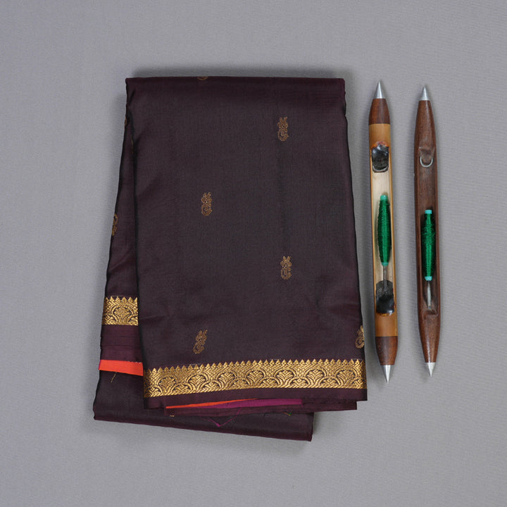 Hayagrivas Dark Brown Handloom Kanjivaram Silk Saree BBD1296L1-6