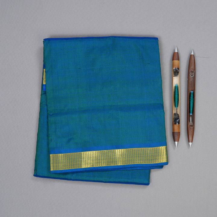 Hayagrivas Peacock Blue Handloom Kanjivaram Ten Yard Silk Saree  BBD1297L3-1