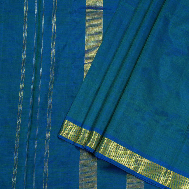 Hayagrivas Peacock Blue Handloom Kanjivaram Ten Yard Silk Saree  BBD1297L3-1