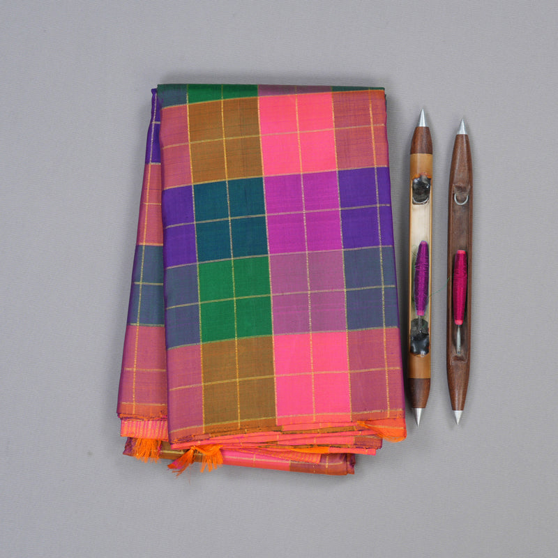 Hayagrivas Handloom Kanjivaram Silk Saree in Eclectic Multi Color Checks BBD1298L1-1