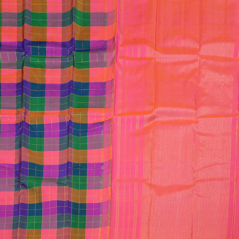 Hayagrivas Handloom Kanjivaram Silk Saree in Eclectic Multi Color Checks BBD1298L1-1