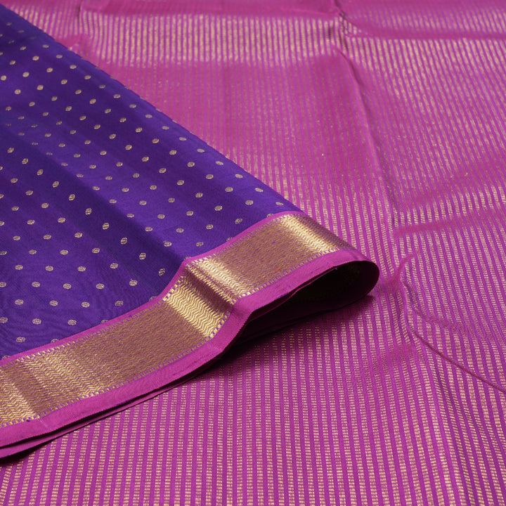 Hayagrivas Blue Handloom Kanjivaram Silk Saree with Purple Border BBD1298L3-1